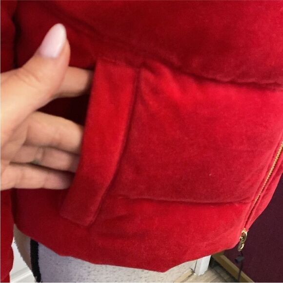 Juicy Couture Red Puffer Jacket Stand-Up Collar Cropped, XS - Picture 8 of 13